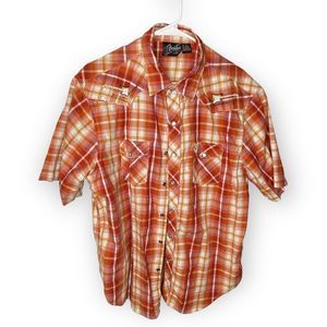 Fender by davinci short sleeve plaid shirt embroidered guitars pearl snaps XL co